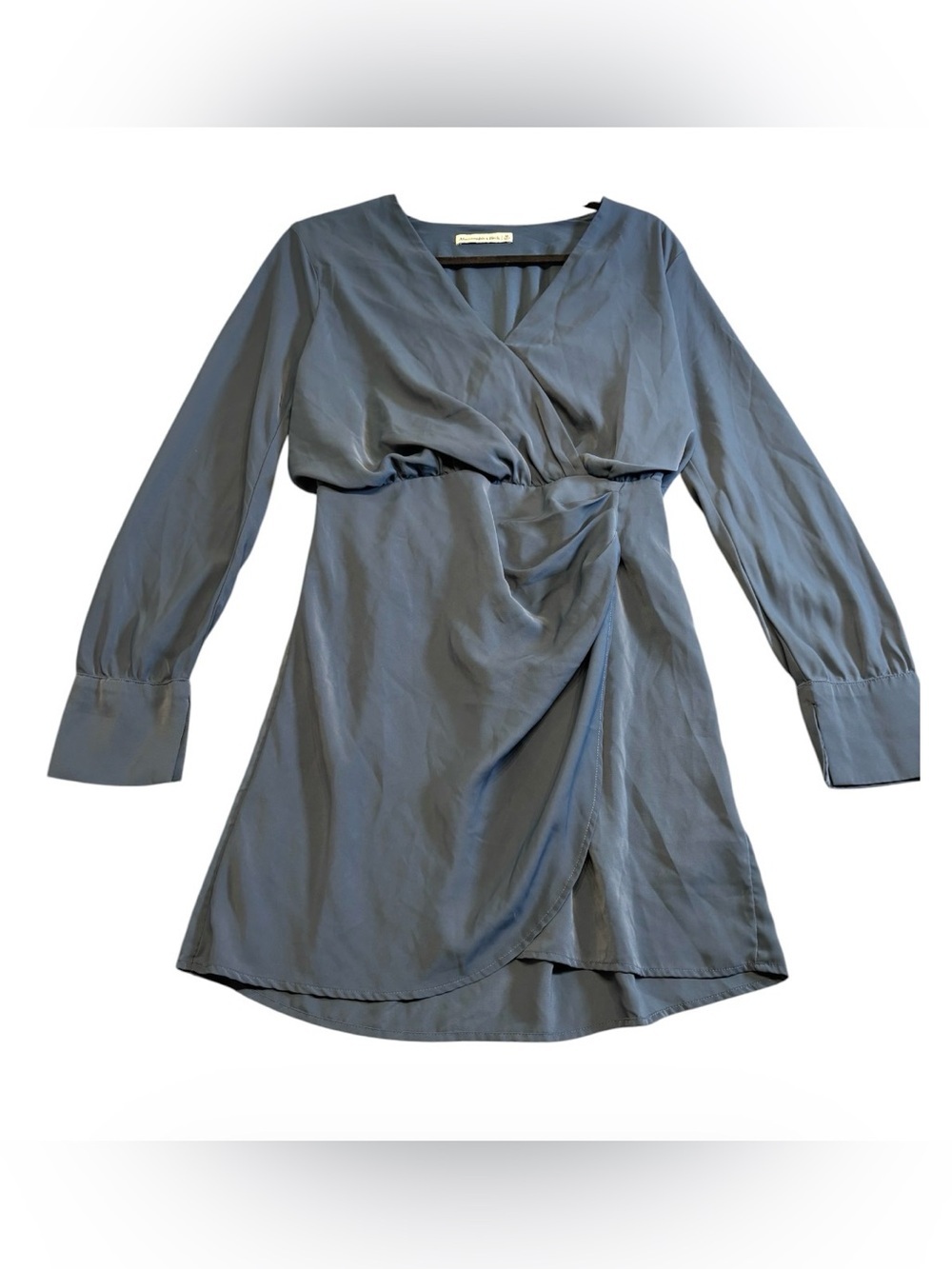 Abercrombie & Fitch Navy Satin Wrap Mini Dress Medium Long Sleeve Plunge EUC